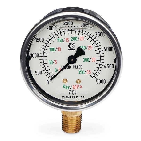 Stainless Steel High Pressure Fluid Gauge, 0-5000 psi (0-344 bar) pressure range